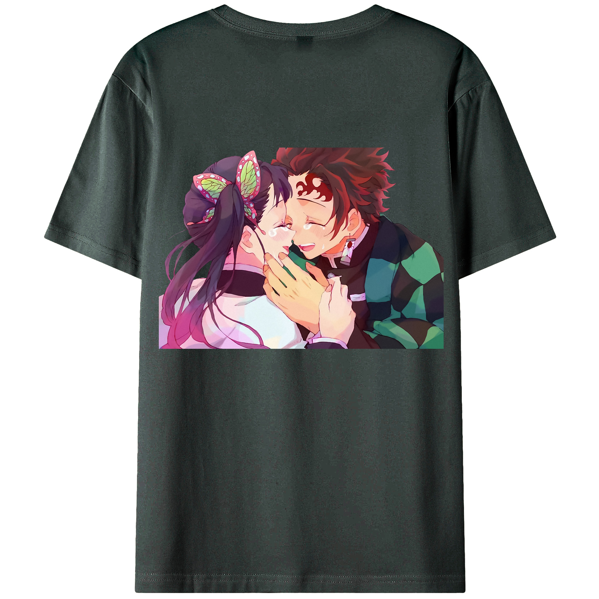 （画像用） 鬼滅の刃 竈門 炭治郎／かまど たんじろう Kamado Tanjirou 綿100％ メンズ半袖Tシャツ（バックプリント） 通気性